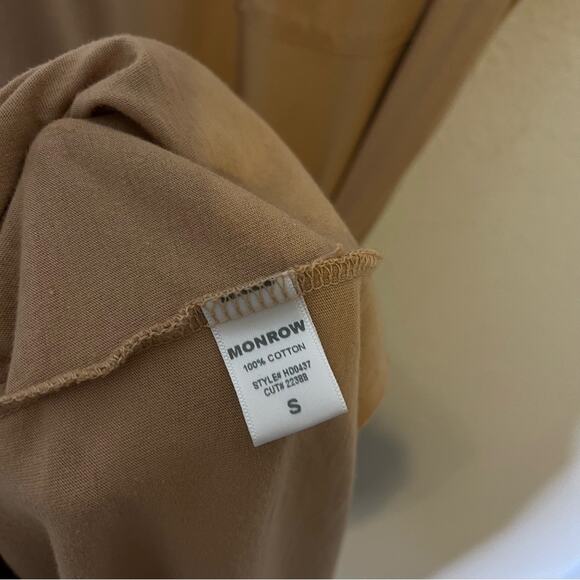 Monrow Pocket Tee Maxi Dress Tie Waist Camel Tan Shirt Dress High Slit Womens S - Picture 6 of 8